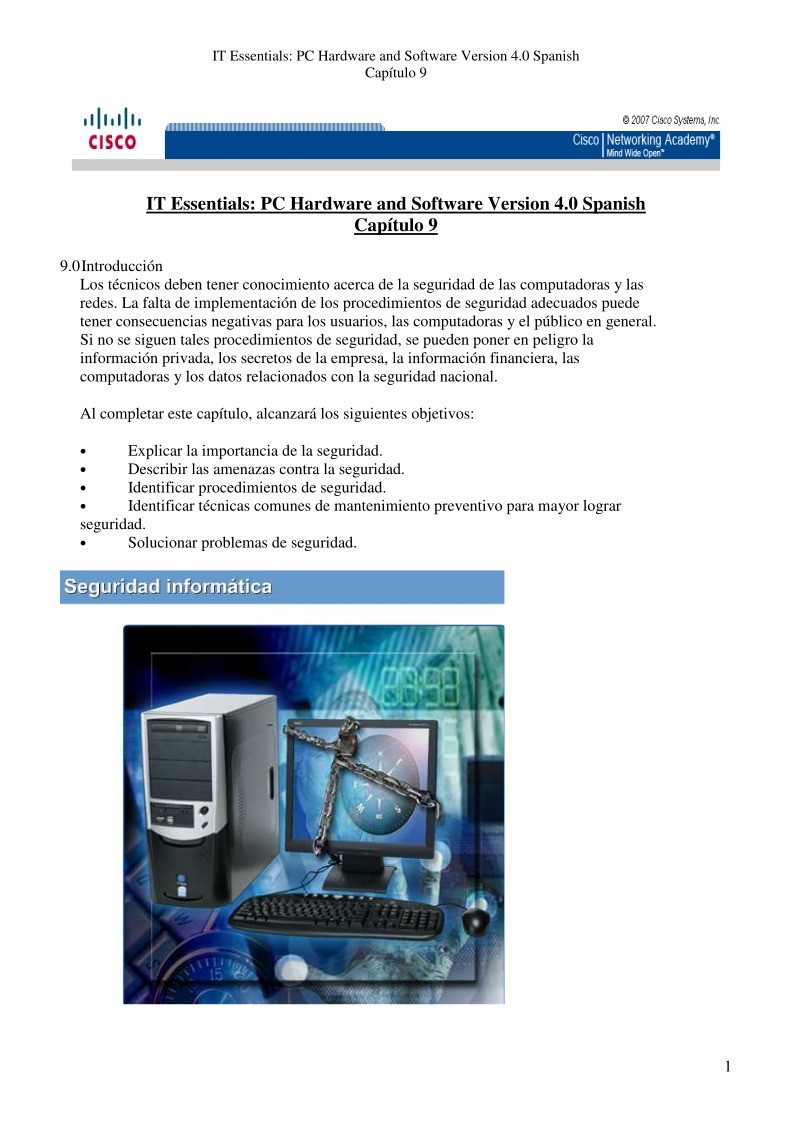 Imágen de pdf Capitulo 9 PC Hardware and Software Version 4.0 Spanish